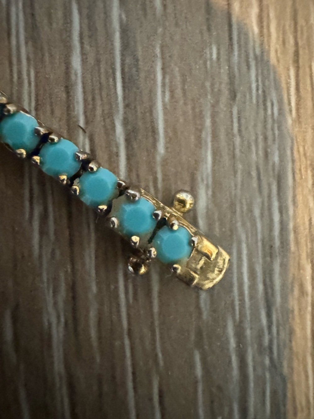 Joan Rivers vintage faux turquoise tennis bracelet in gold tone - Picture 4 of 7